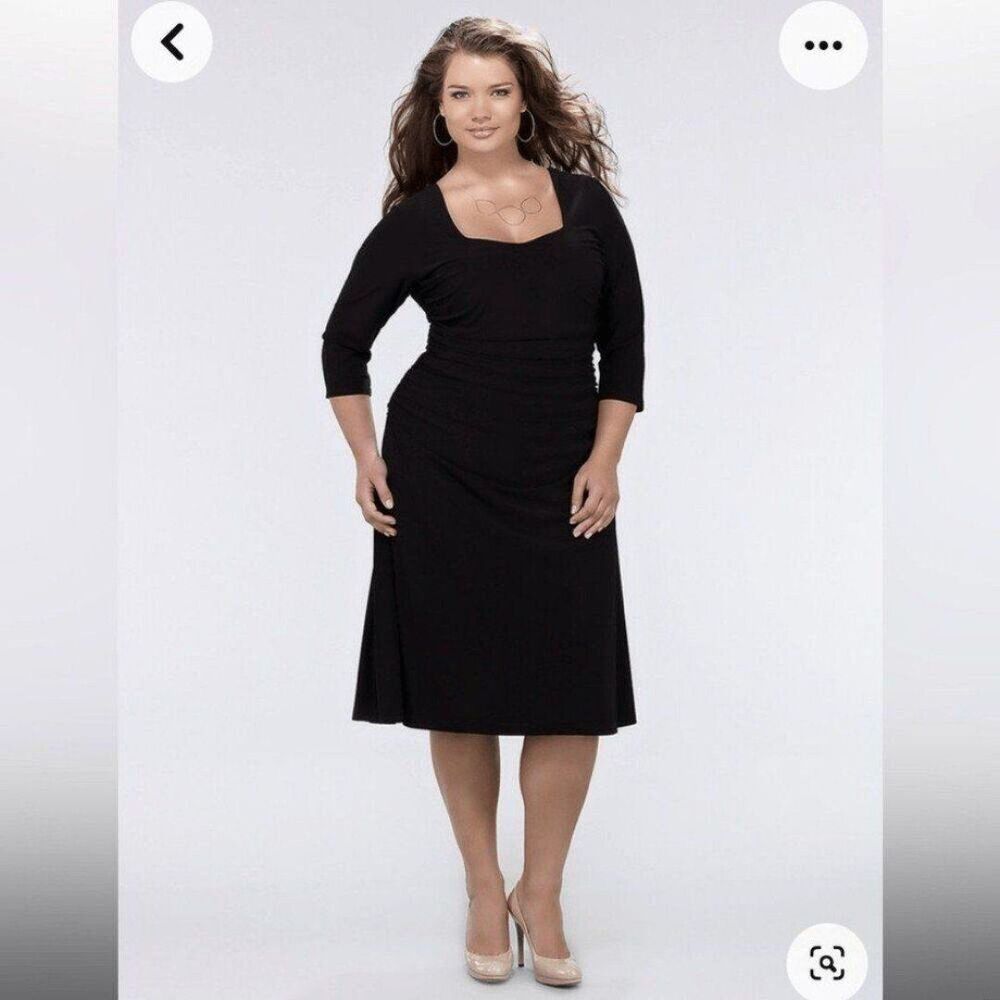 Kiyonna Flaunt Ruched Cocktail Party Dress Black 14 LBD Event EUC